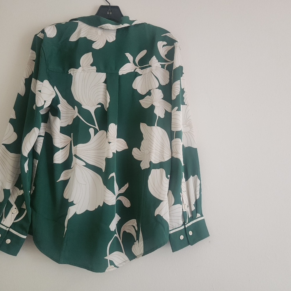 H&m Co-ord Set pajama style shirt × flowy pants floral green ecru BNWT - Picture 7 of 15